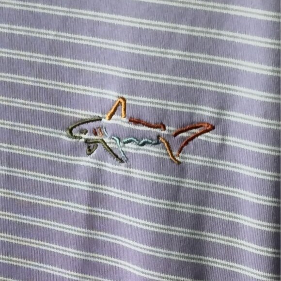 Greg Norman Play Dry Mens Polo Shirt XXL Purple Striped Short Sleeve Shark Logo - Picture 3 of 7